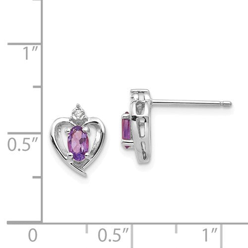 14k White Gold Diamond & Genuine Amethyst Heart Stud Earrings- Sparkle & Jade-SparkleAndJade.com XBS443