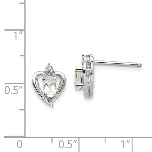 14k White Gold Diamond & Genuine White Topaz Heart Stud Earrings- Sparkle & Jade-SparkleAndJade.com XBS452