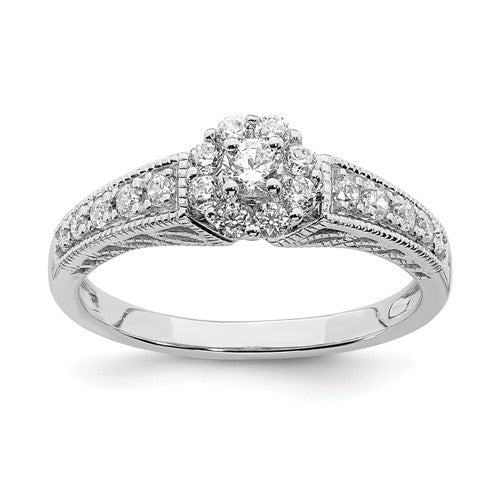 14k White Gold Diamond Round Halo Cluster Engagement Ring- Sparkle & Jade-SparkleAndJade.com RM6438E-011-WAA