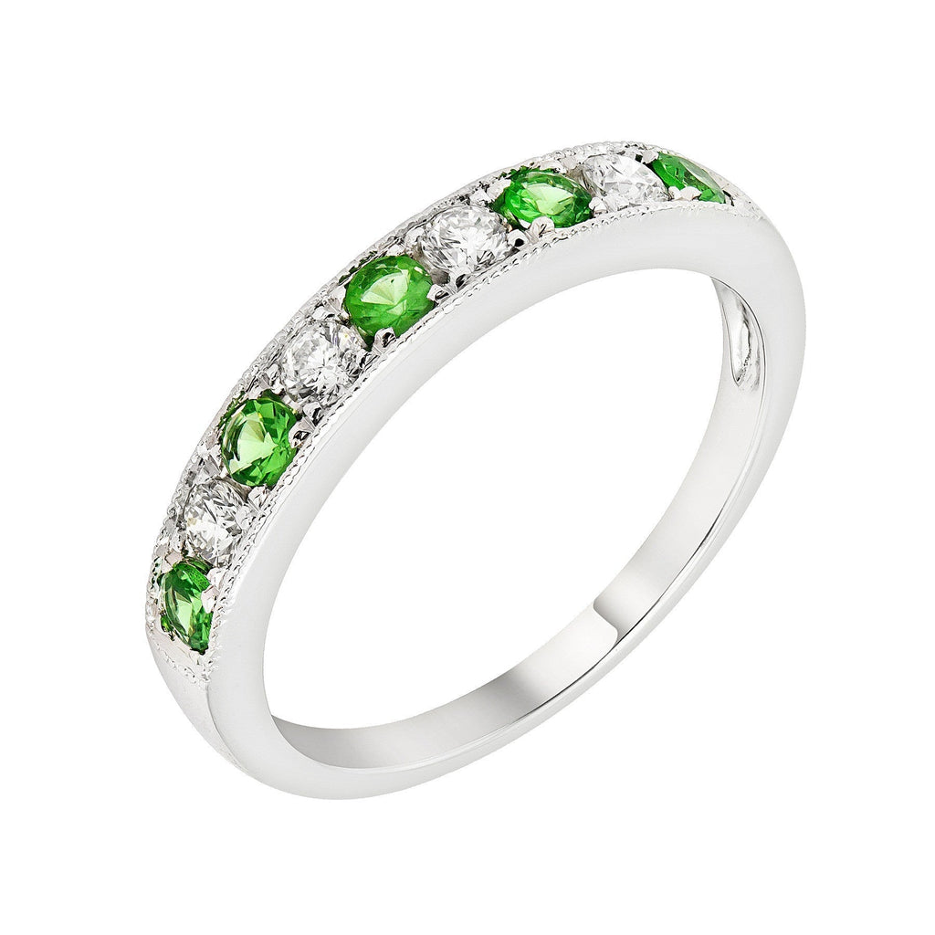 14k White Gold Emerald & Diamond Wedding Band- Sparkle & Jade-SparkleAndJade.com 