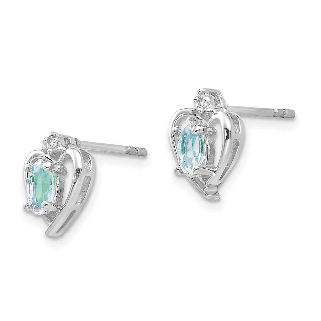 14k White Gold Genuine Aquamarine & Diamond Heart Earrings- Sparkle & Jade-SparkleAndJade.com XBS451