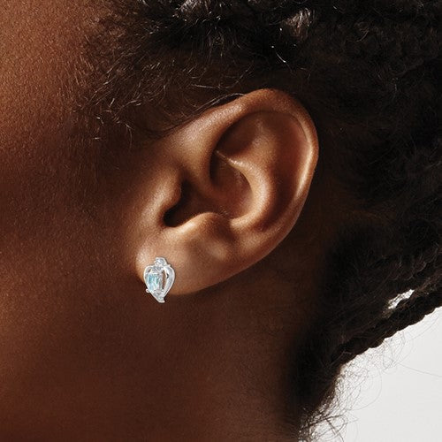 14k White Gold Genuine Aquamarine & Diamond Heart Earrings- Sparkle & Jade-SparkleAndJade.com XBS451