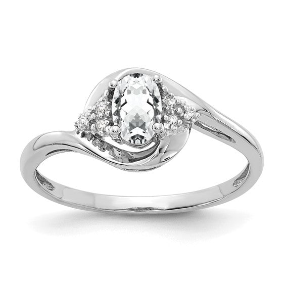 14k White Gold Genuine Oval Gemstone and Diamond Rings- Sparkle & Jade-SparkleAndJade.com XBS375