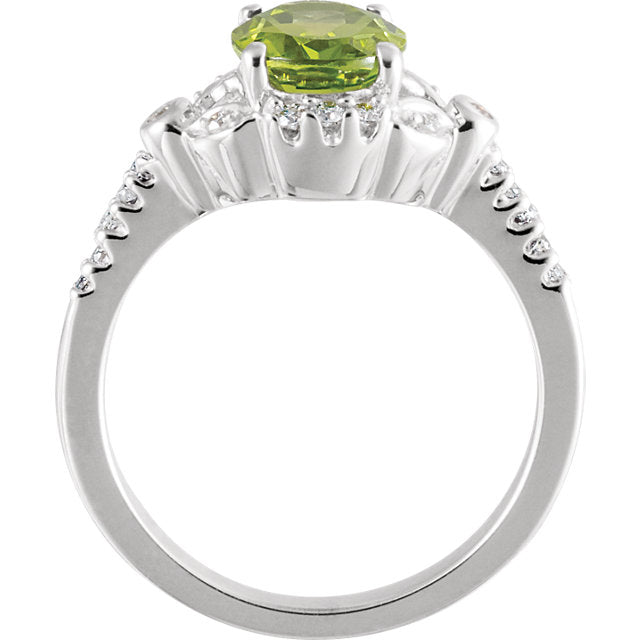 14k White Gold Genuine Oval Peridot & Diamond Accented Ring- Sparkle & Jade-SparkleAndJade.com 65842:60002:P
