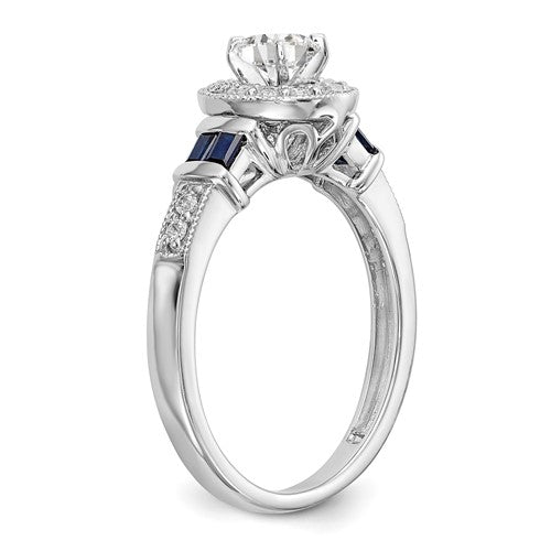 14k White Gold Lab Grown Diamond SI1/SI2, G H I, And Created Blue Sapphire Engagement Ring- Sparkle & Jade-SparkleAndJade.com RM2151E-SA-038-7CWLG