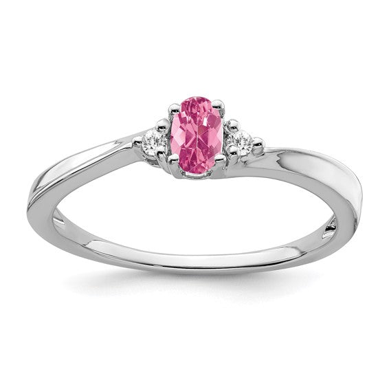 14k White Gold Oval 5x3mm Pink Tourmaline And Diamond Ring- Sparkle & Jade-SparkleAndJade.com RM7405-PT-004-WA