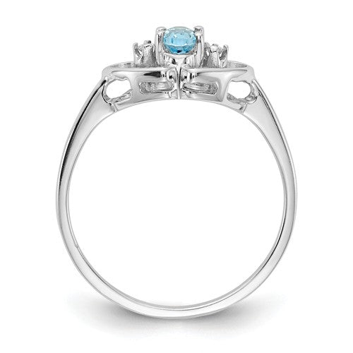14k White Gold Oval Blue Topaz And AA Diamond Double Heart Ring- Sparkle & Jade-SparkleAndJade.com X9719BT/AA