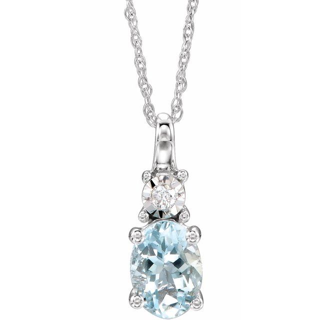 14k White Gold Oval Gemstone & .02 CTW Diamond 18" Necklace- Sparkle & Jade-SparkleAndJade.com 651534:111:P