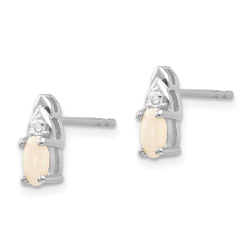 14k White Gold Oval Genuine Opal and Diamond Earrings- Sparkle & Jade-SparkleAndJade.com XBS252