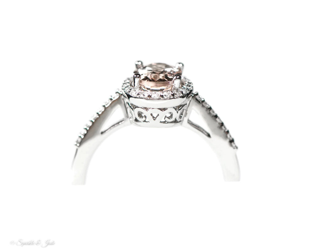 14k White Gold Oval Morganite & 1/5 CTW Diamond Halo Ring- Sparkle & Jade-SparkleAndJade.com 