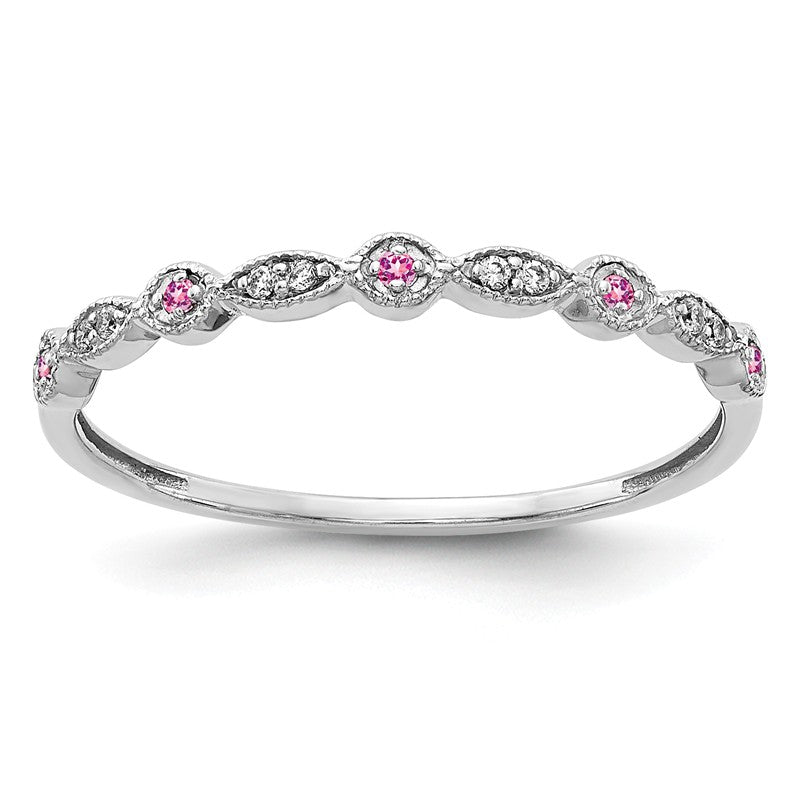 14k White Gold Pink Sapphire & Diamond Round and Marquise-Style Anniversary Ring- Sparkle & Jade-SparkleAndJade.com Y13928PS/A RM5625-PS-003-WA