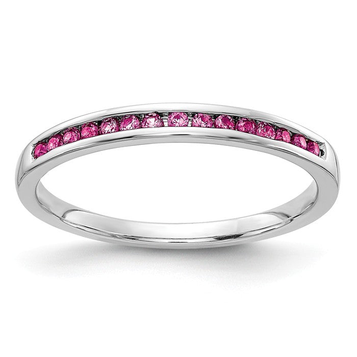 14k White Gold Pink Sapphire Round Channel Set Anniversary Ring- Sparkle & Jade-SparkleAndJade.com RM5623-PS-W