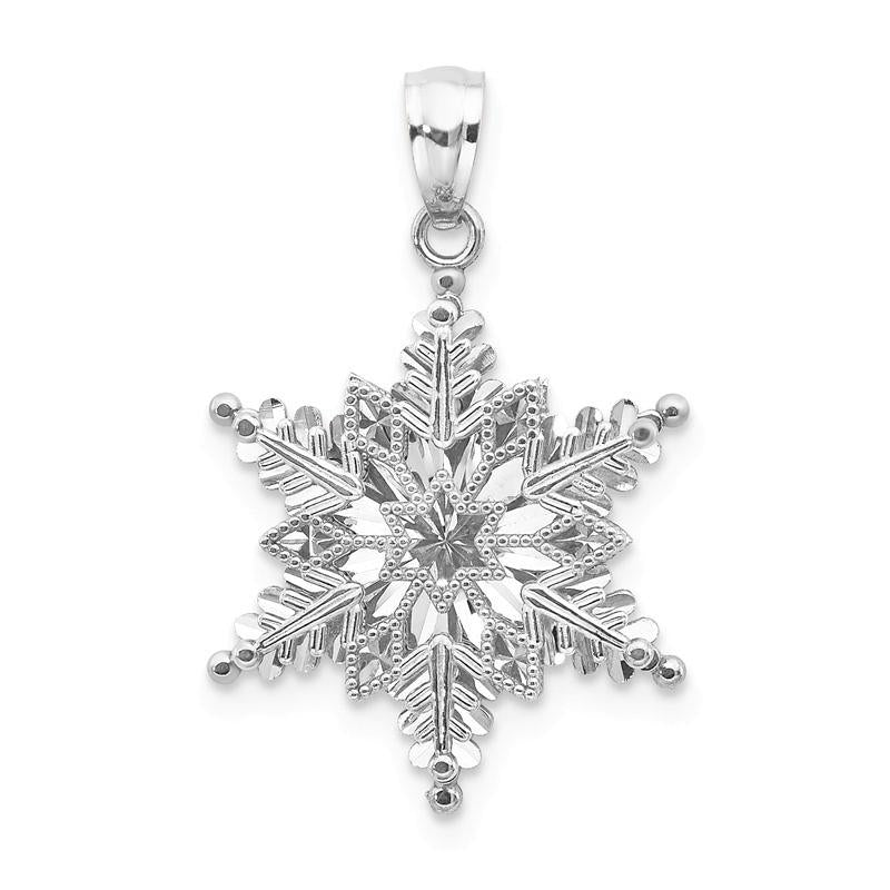 14k White Gold Polished And Textured 2 Level Snowflake Pendant- Sparkle & Jade-SparkleAndJade.com K5229