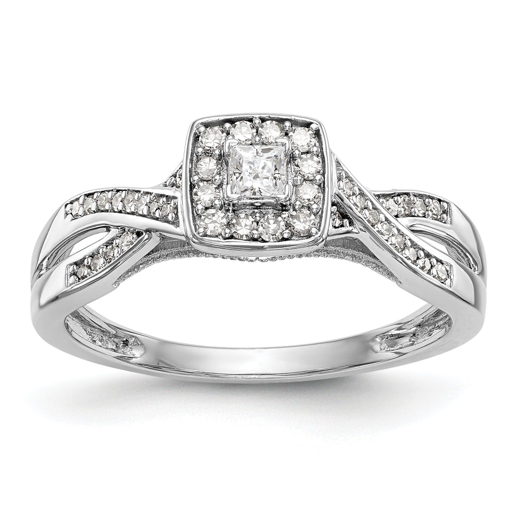 14k White Gold Princess Square Halo Diamond Side Twist Engagement Ring- Sparkle & Jade-SparkleAndJade.com Y13460AA RM3145E-024-WAA