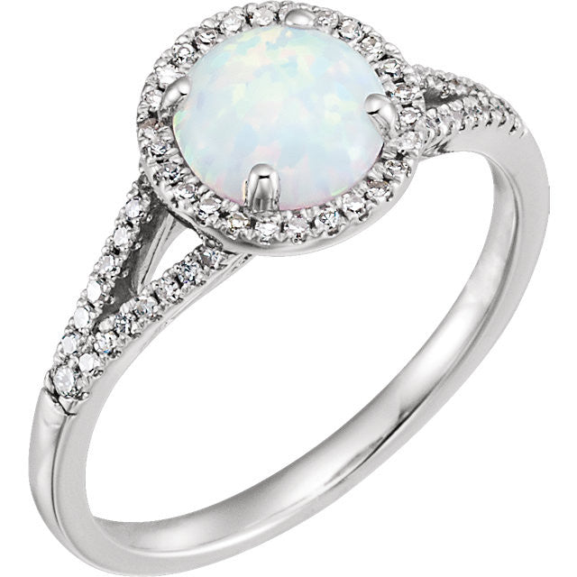 14k White Gold Round Gemstone & 1/5 CTW Diamond Halo Ring- Sparkle & Jade-SparkleAndJade.com 651300:70000:P