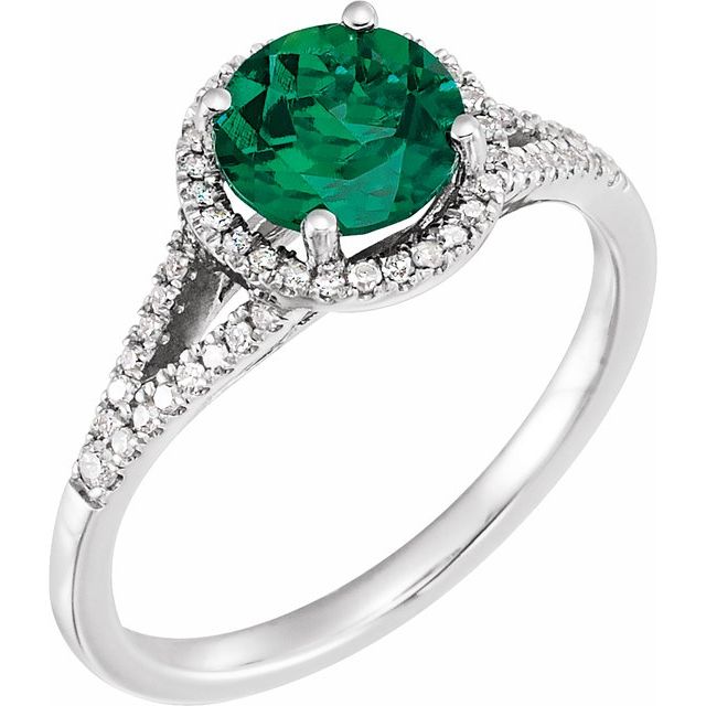 14k White Gold Round Gemstone & 1/5 CTW Diamond Halo Ring- Sparkle & Jade-SparkleAndJade.com 651300:70005:P