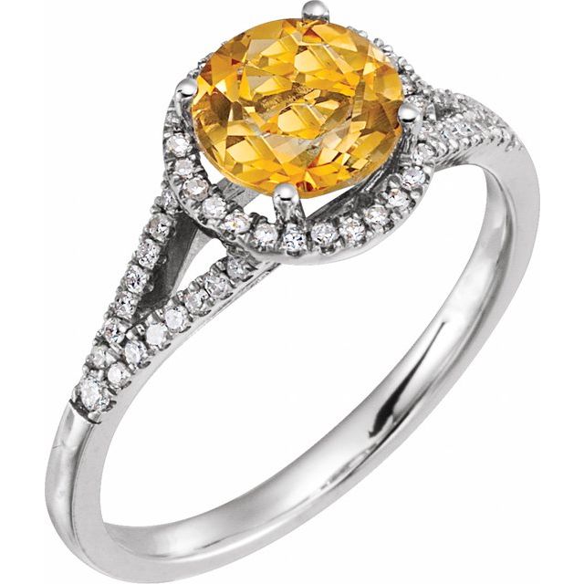 14k White Gold Round Gemstone & 1/5 CTW Diamond Halo Ring- Sparkle & Jade-SparkleAndJade.com 651300:70006:P
