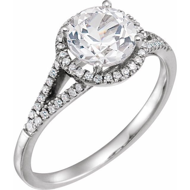 14k White Gold Round Gemstone & 1/5 CTW Diamond Halo Ring- Sparkle & Jade-SparkleAndJade.com 651300:70009:P