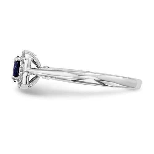 14k White Gold Round Genuine Blue Sapphire & Diamond Halo Ring- Sparkle & Jade-SparkleAndJade.com Y13894S/A RM5754-SA-016-WA