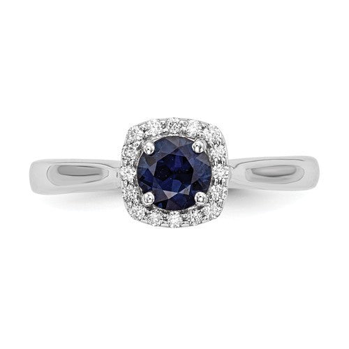 14k White Gold Round Genuine Blue Sapphire & Diamond Halo Ring- Sparkle & Jade-SparkleAndJade.com Y13894S/A RM5754-SA-016-WA