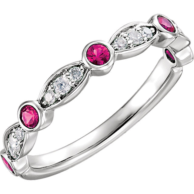 14k White Gold Ruby & 1/6 CTW Diamond Anniversary Ring- Sparkle & Jade-SparkleAndJade.com 651989:60001:P