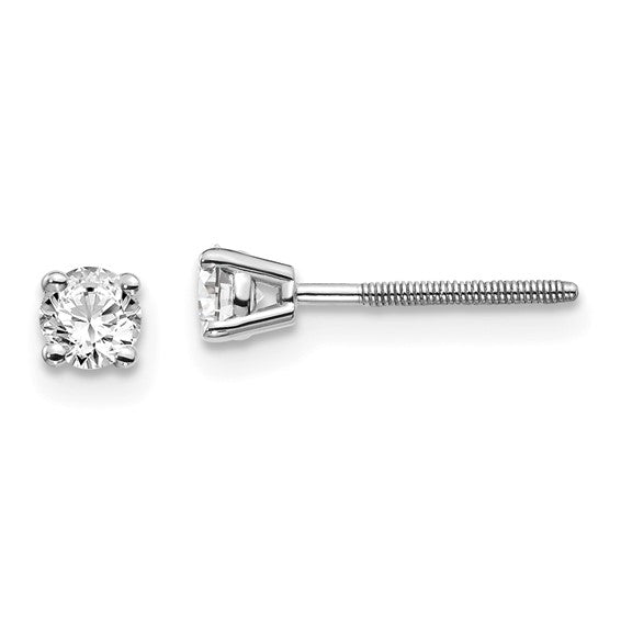 14k White Gold SI3 G-I Diamond Round Stud Thread Post Screwback Earrings- Sparkle & Jade-SparkleAndJade.com ST3-30W