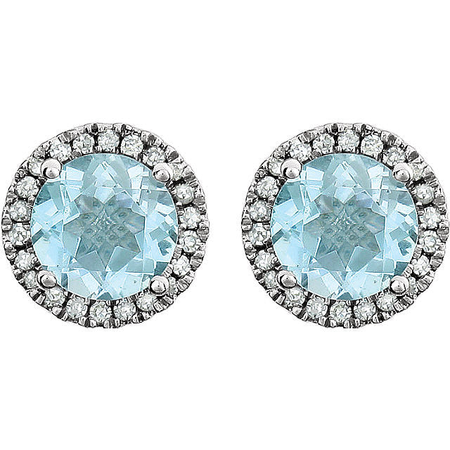 14k White Gold Sky 6mm Gemstones & 1/8 CTW Diamond Earrings- Sparkle & Jade-SparkleAndJade.com 