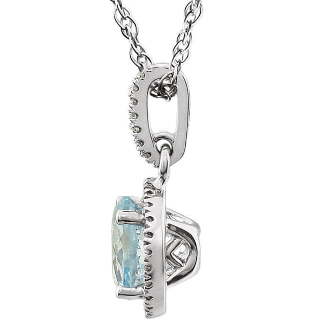 14k White Gold Sky Gemstone & Diamond Halo Necklace- Sparkle & Jade-SparkleAndJade.com 