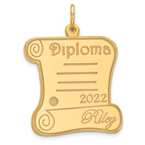 14k White or Yellow Gold Any Name & Year Graduation Diploma Charm Pendant- Sparkle & Jade-SparkleAndJade.com XNA370Y