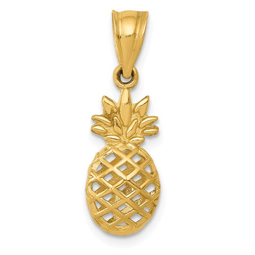 14k Yellow Gold 3D Pineapple Pendant- Sparkle & Jade-SparkleAndJade.com K5419