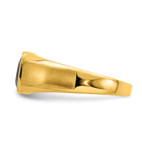 14k Yellow Gold 8mm Cushion Onyx and Diamond Men's Ring- Sparkle & Jade-SparkleAndJade.com RM7313-OX-006-YA