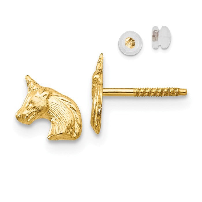 14k Yellow Gold Unicorn Screw Back Post Earrings- Sparkle & Jade-SparkleAndJade.com GK578