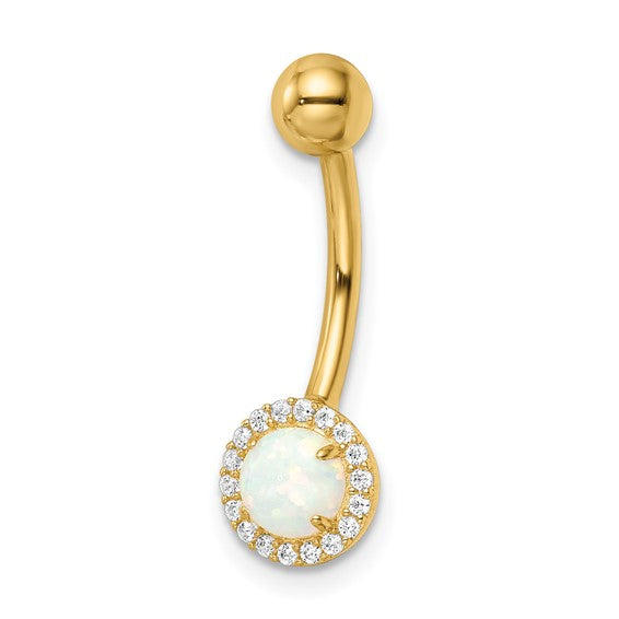 14k Yellow Gold Created Opal and CZ Belly Ring- Sparkle & Jade-SparkleAndJade.com BD207