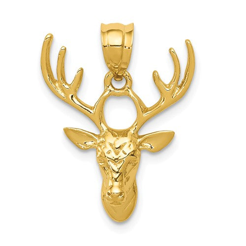 14k Yellow Gold Deer Head Pendant- Sparkle & Jade-SparkleAndJade.com K5999