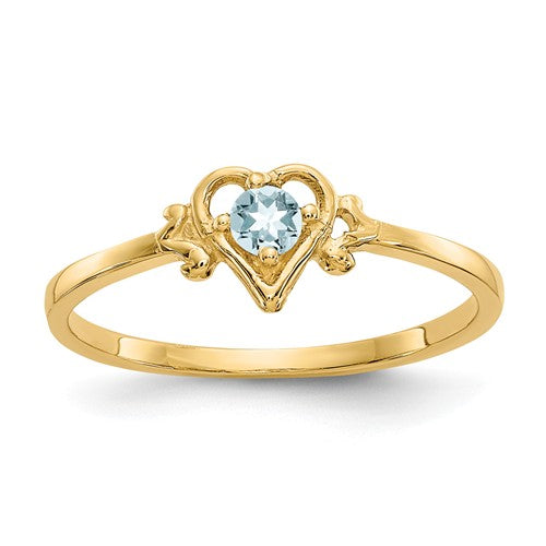 14k Yellow Gold Genuine Aquamarine March Birthstone Heart Ring- Sparkle & Jade-SparkleAndJade.com YC426