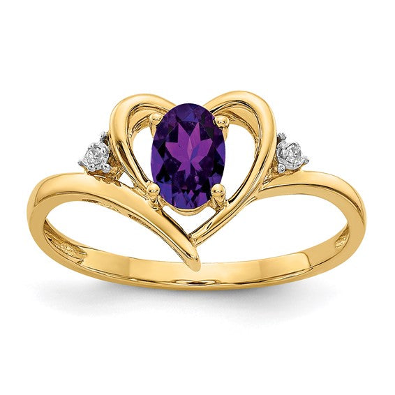 14k Yellow Gold Genuine Gemstone Diamond Heart Rings- Sparkle & Jade-SparkleAndJade.com 