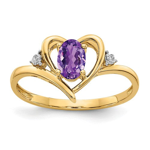 14k Yellow Gold Genuine Gemstone Diamond Heart Rings- Sparkle & Jade-SparkleAndJade.com XBS477