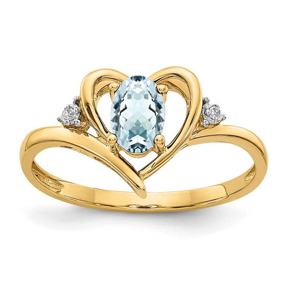 14k Yellow Gold Genuine Gemstone Diamond Heart Rings- Sparkle & Jade-SparkleAndJade.com XBS482