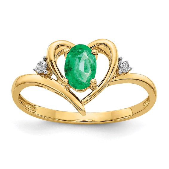 14k Yellow Gold Genuine Gemstone Diamond Heart Rings- Sparkle & Jade-SparkleAndJade.com XBS484