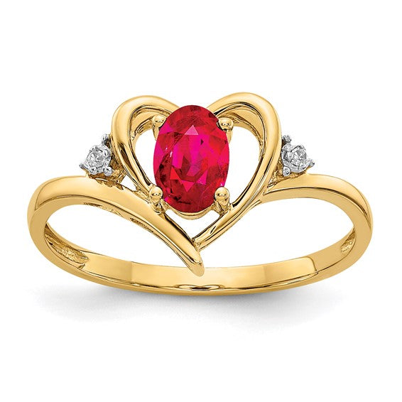 14k Yellow Gold Genuine Gemstone Diamond Heart Rings- Sparkle & Jade-SparkleAndJade.com XBS486