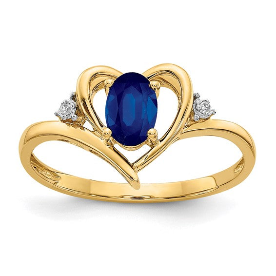 14k Yellow Gold Genuine Gemstone Diamond Heart Rings- Sparkle & Jade-SparkleAndJade.com XBS498
