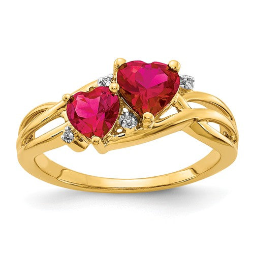 14k Yellow Gold Lab Created Ruby And Diamond Double Heart Ring- Sparkle & Jade-SparkleAndJade.com RM5765-CRU-001-YA