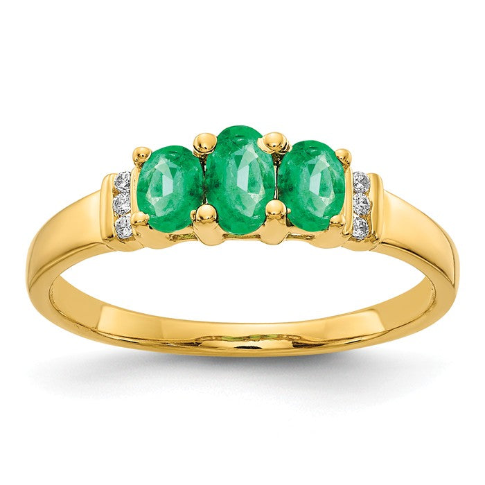 14k Yellow Gold Oval Triple Emerald And Diamond Ring- Sparkle & Jade-SparkleAndJade.com RM5764-EM-003-YA