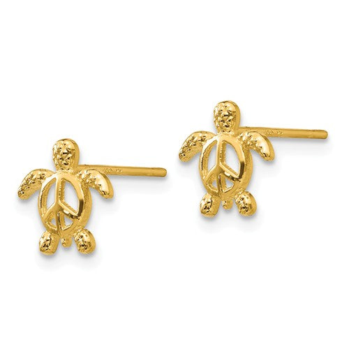 14k Yellow Gold Peace Turtle Post Earrings- Sparkle & Jade-SparkleAndJade.com TM777