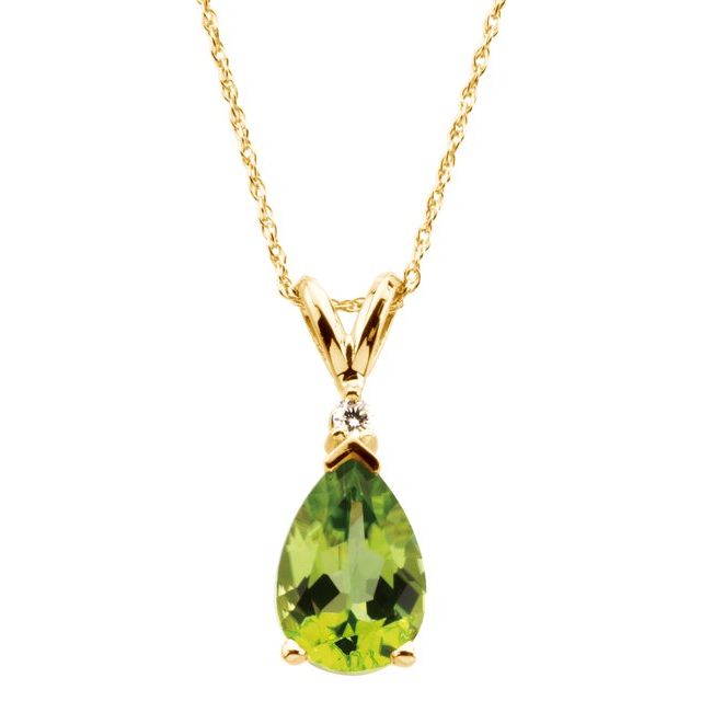 14k Yellow Gold Peridot Pear Teardrop & Diamond 18" Necklace- Sparkle & Jade-SparkleAndJade.com 69032:61109:P
