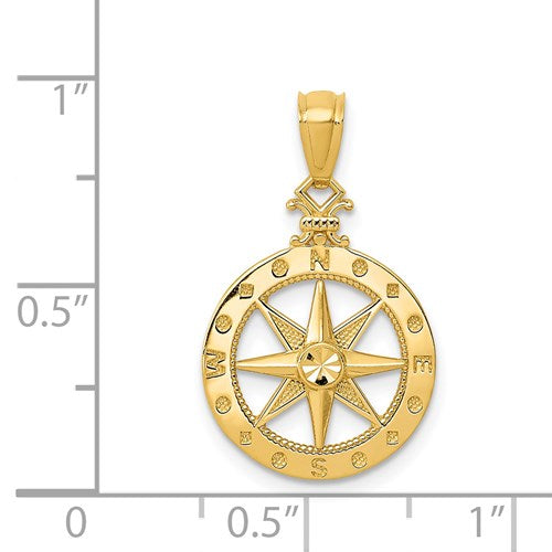 14k Yellow Gold Polished Finish 18.7mm Compass Pendant- Sparkle & Jade-SparkleAndJade.com K6095