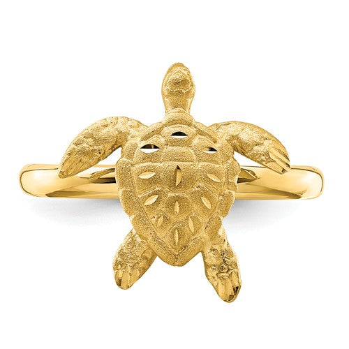 14k Yellow Gold Solid Brushed and Polished Sea Turtle Ring- Sparkle & Jade-SparkleAndJade.com D4731