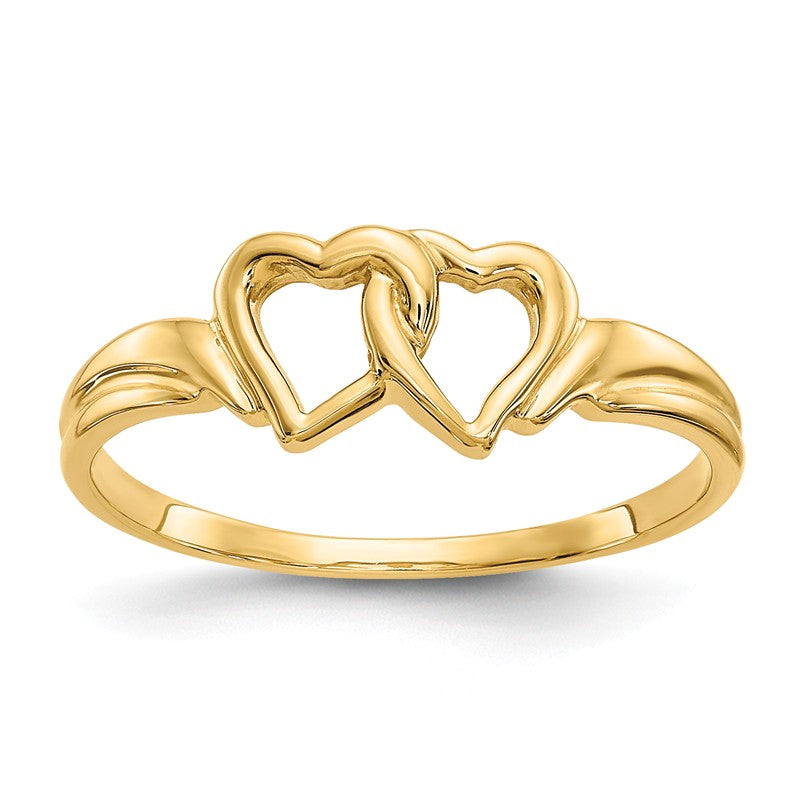14k Yellow Gold Solid Double Heart Ring- Sparkle & Jade-SparkleAndJade.com R59