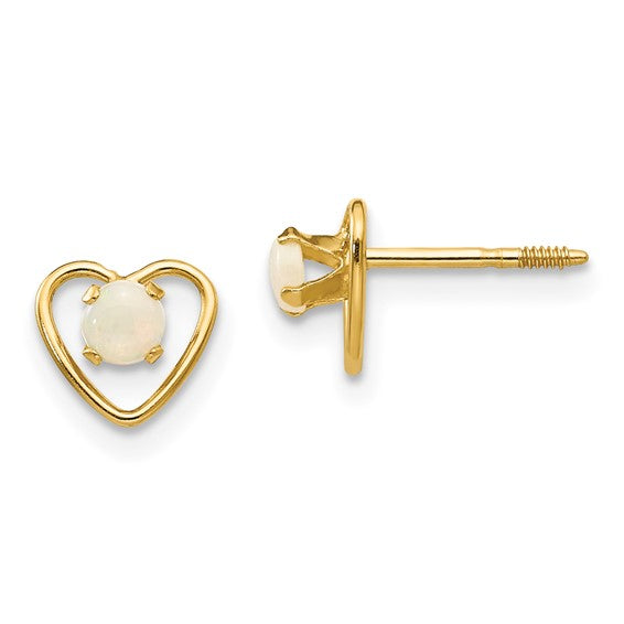 14k Yellow Gold Youth 3mm Birthstone Heart Screwback Earrings- Sparkle & Jade-SparkleAndJade.com GK109