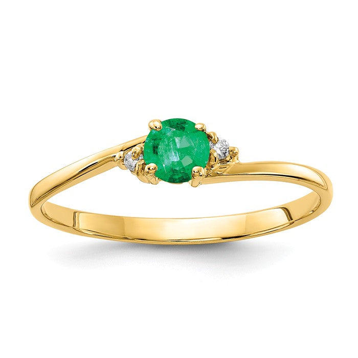 14k Yellow or White Gold Genuine Petite 4mm Round Emerald and Diamond Ring- Sparkle & Jade-SparkleAndJade.com Y4712E/AA